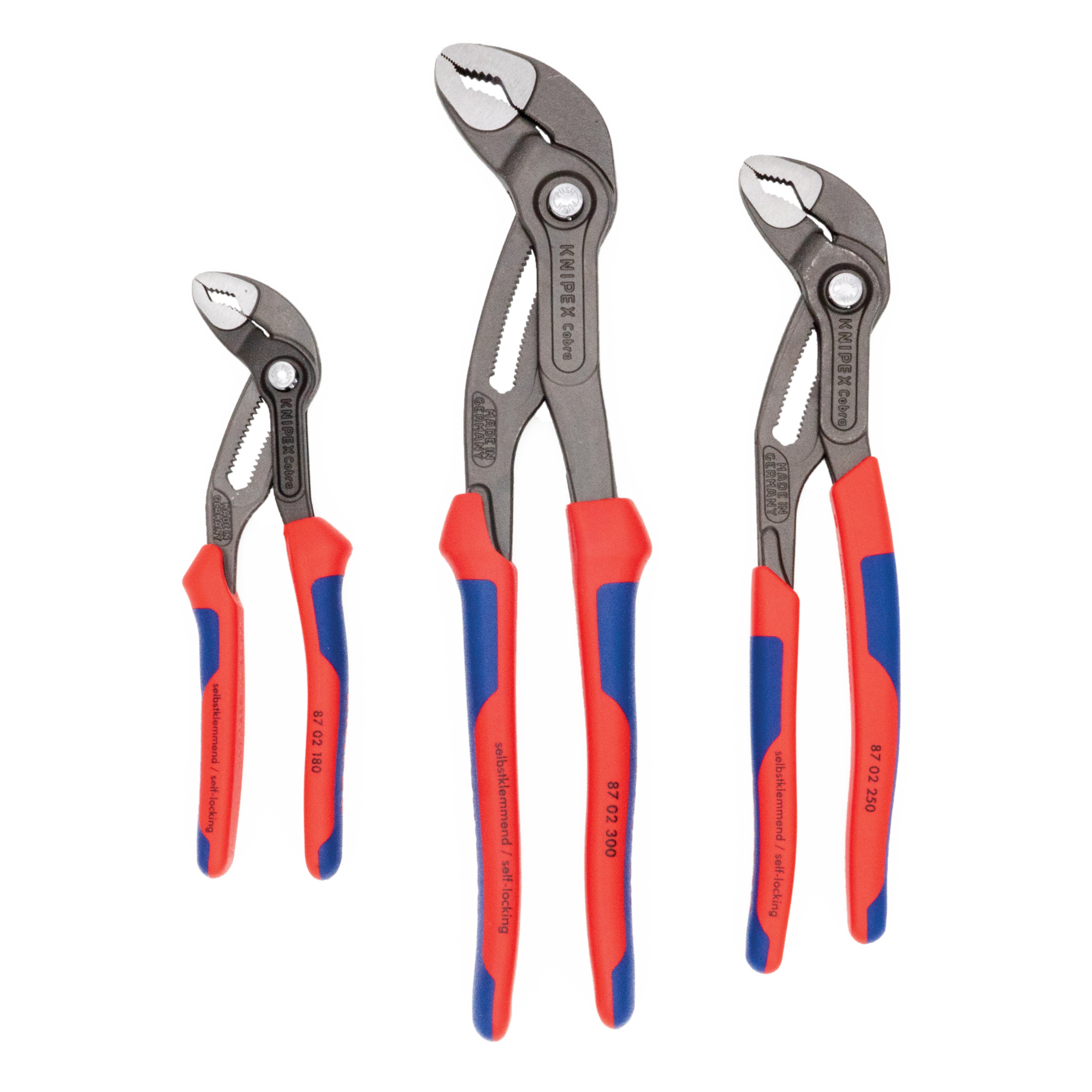 KNIPEX Cobra Water Pump Pliers Set, 3-Pc., Comfort Grip, 7.25in., 10in., 12in., Steel, Model# 9K 00 80 05 US